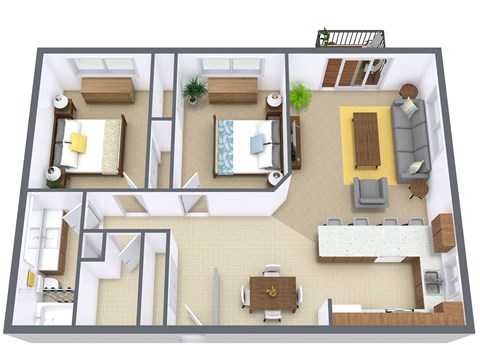 Flickertail I-VI Apartments | Two Bedroom | Plan 21A